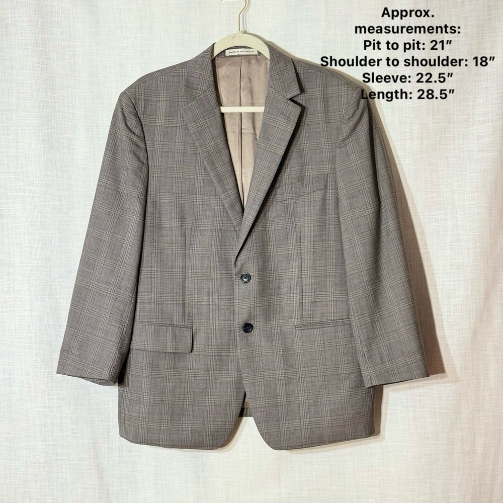 Joseph Abboud 42S Gray Glen Plaid 100% Wool Blazer Mens Sport Coat Made In Italy